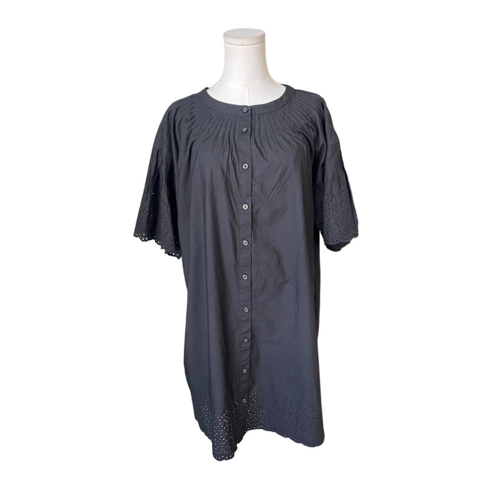 J.Crew Eyelet Cotton Poplin Button Front Shirt Dress Size L Lagenlook Minimalist